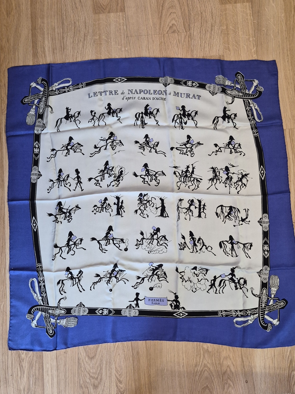 Hermès Carré 90 "Lettre de Napoléon à Murat" Silk Scarf Blue Vintage